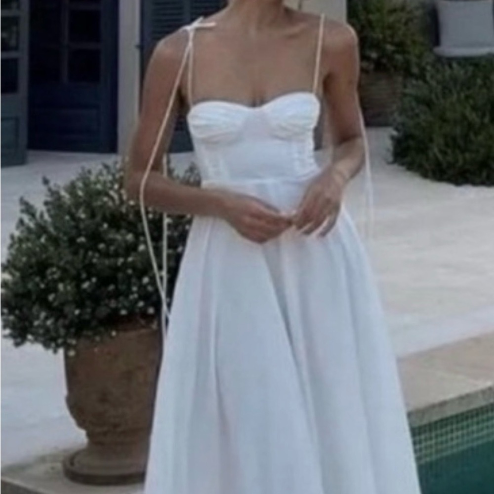 Zara White Maxi Dress with Delicate Tie Straps - Picture 5 of 8